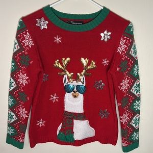 33 Degrees Red White Green Cool Llama Christmas Sweater | Size Large